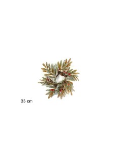 DIETROPORTA TONDO FOGLIE INNEVATE E BACCHE 33CM BMD2006-RING su Tre...