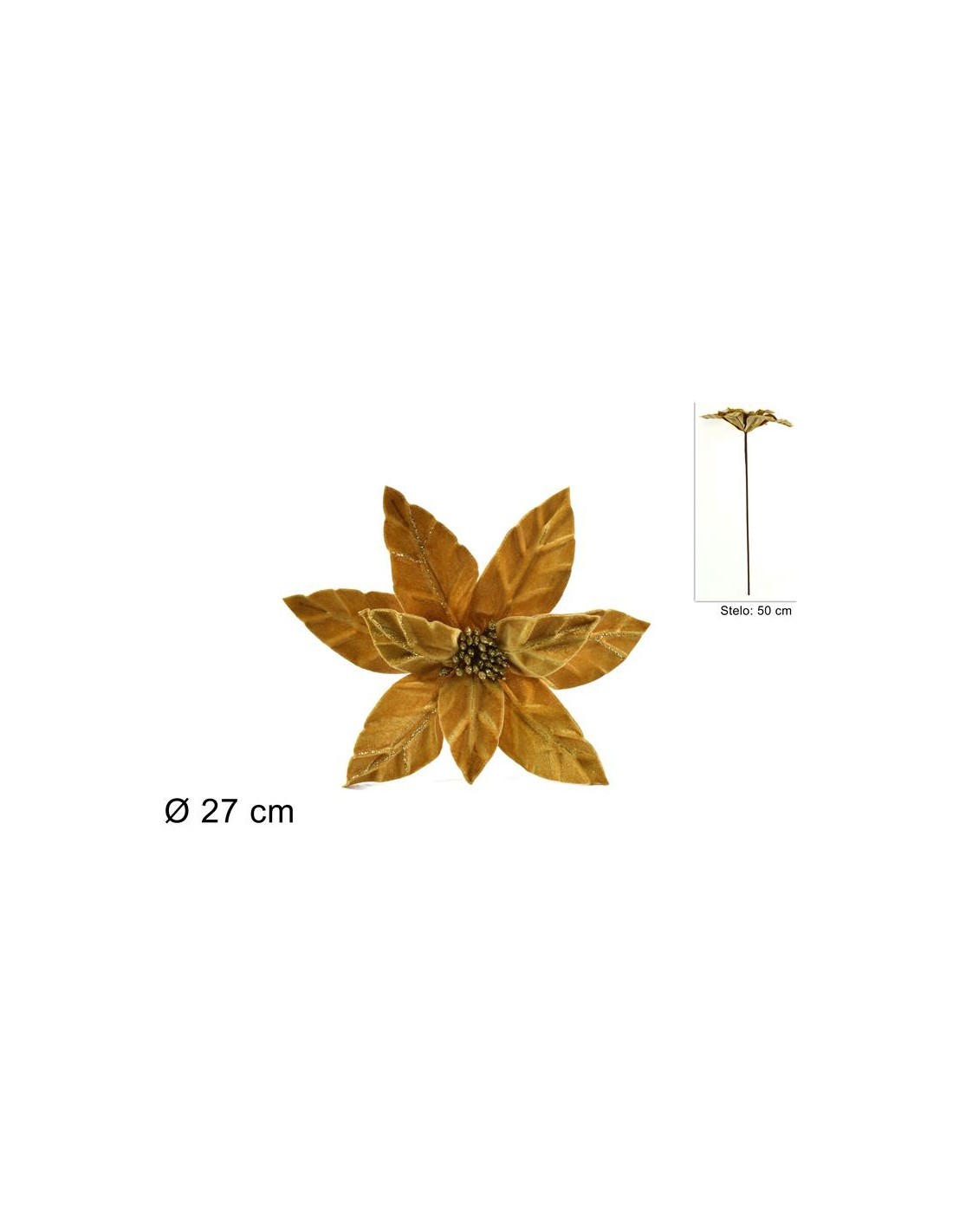 STELO FIORE NATALIZIO VELLUTO 50 CM ORO TGL19863-G su TreG Ingrosso