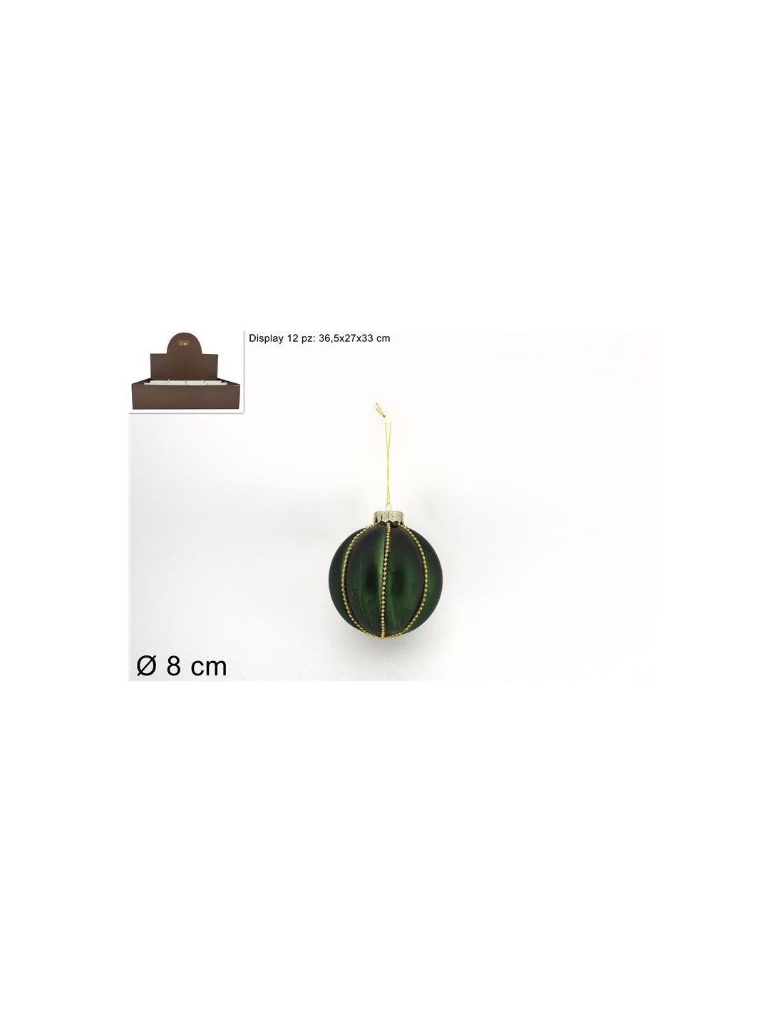 SFERA VETRO 8CM VERDE OPACO C/FILO PERLINE ORO su TreG Ingrosso