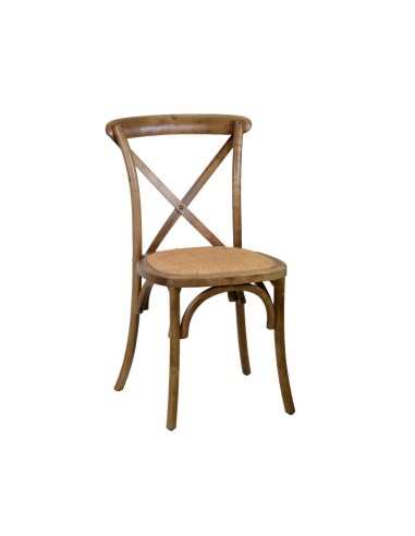 SEDIA CROSS 280662 LEGNO MARRONE SEDUTA INTRECCIO IMPILABILE su Tre...