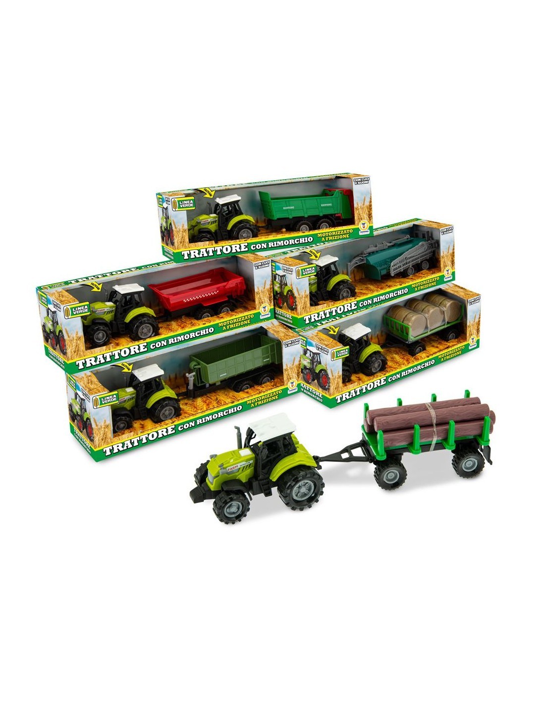 LINEA VERDE 68496 TRATTORE CON RIMORCHIO ASSORTITO
