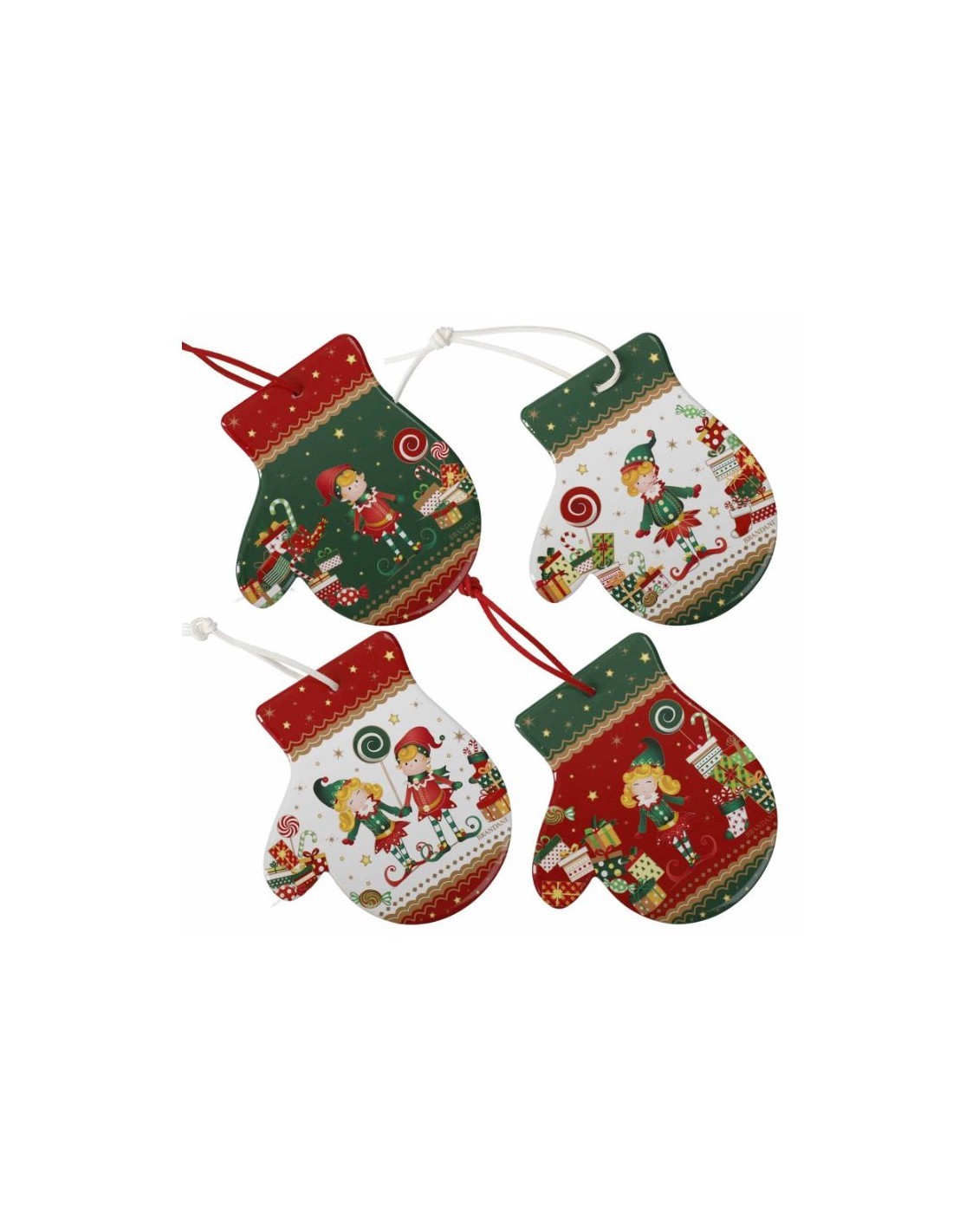 Set 4 Decorazioni Guanto Elfomagia di Natale, 12x11 cm, La Magia di Natale in Ogni Dettaglio
