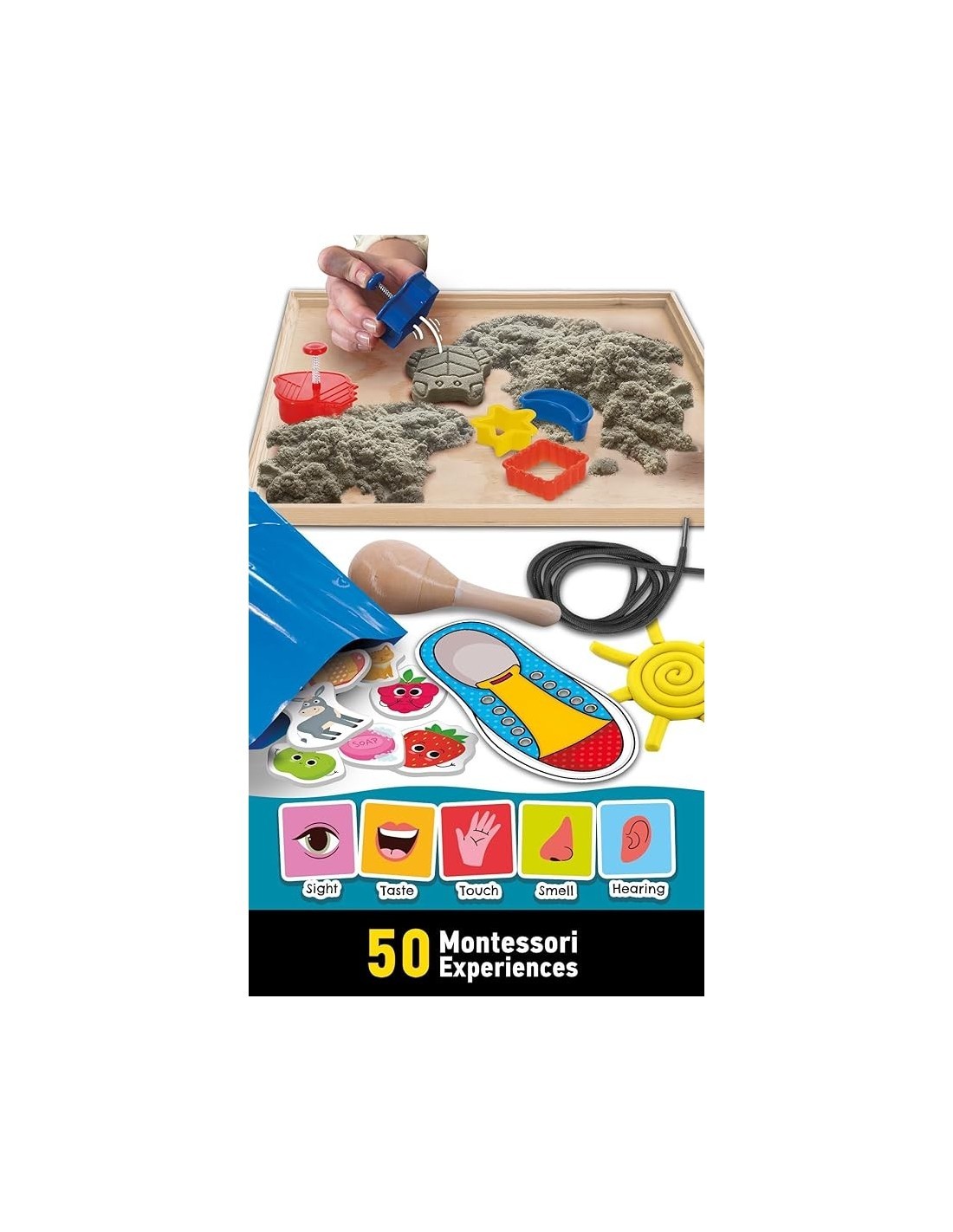 Montessori Work-box, 50 Esperienze, Scatola in Legno, Esperienze Sensoriali, Attività Educative - Lisciani Giochi