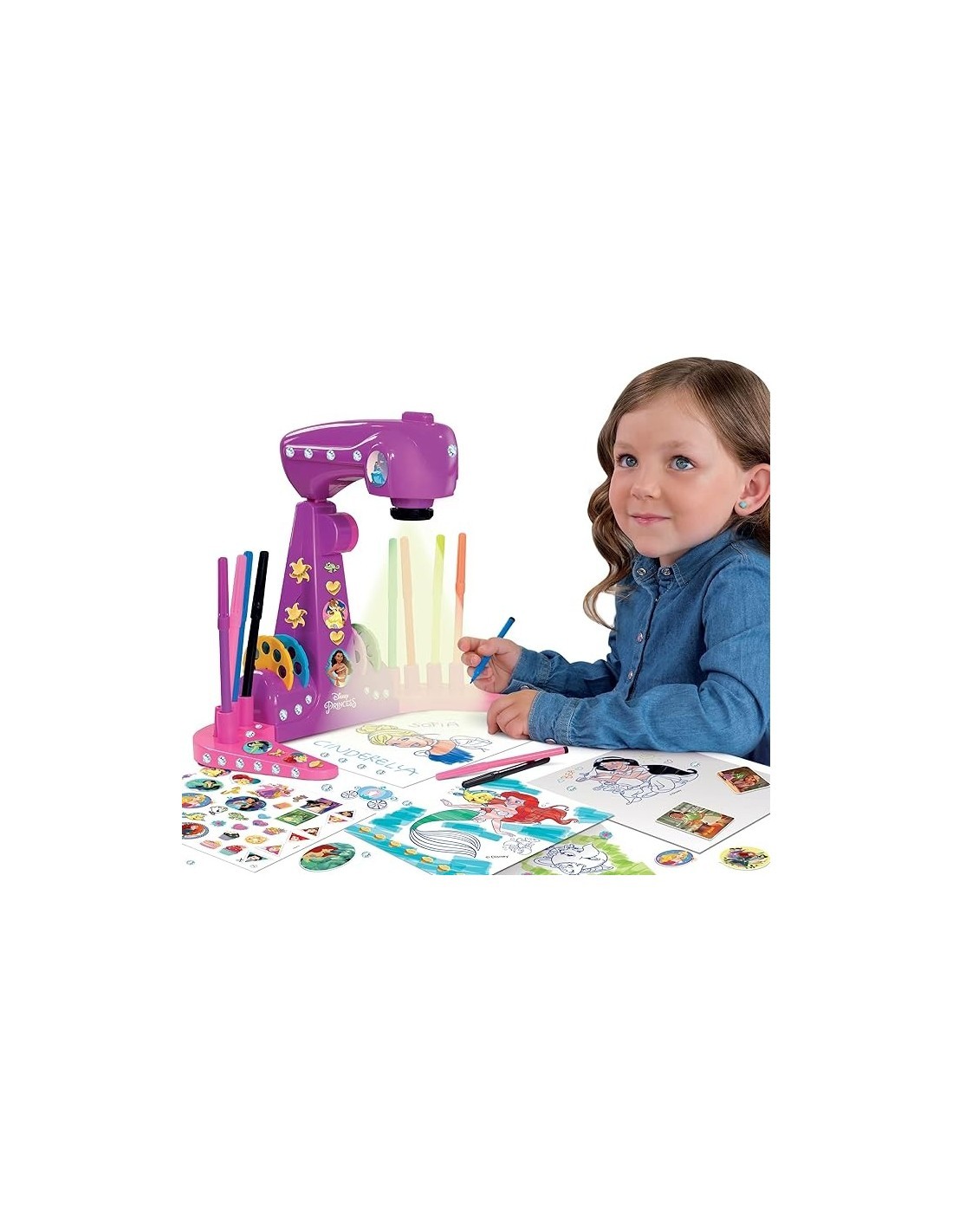 Lisciani Giochi, Princess Projector Drawing School, Proiettore per Disegno, 4 Dischi, 8 Pennarelli, Multicolore