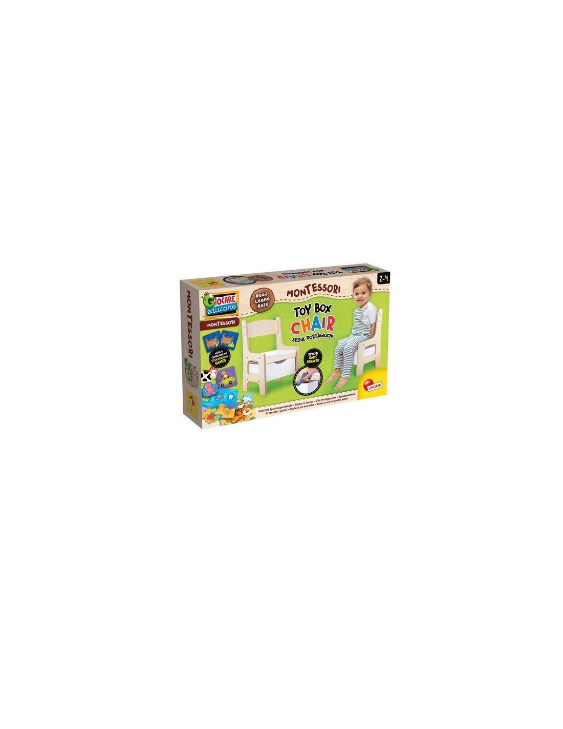 Montessori Wood Toy Box Chair, Sedia in Legno con Cassetto Portagiochi, Gioco Educativo Montessori, Sedia Sicura e Resistente