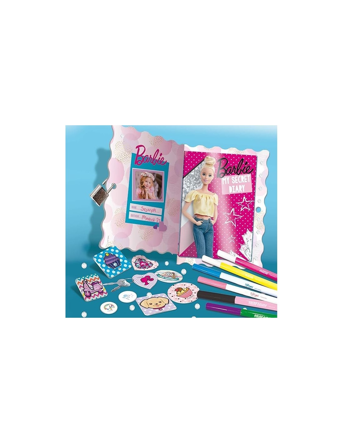 Giochi Barbie My Secret Diary, Diario Segreto Personalizzabile, Gemme Adesive, Lucchetto e Chiavi, Stickers e Pennarelli