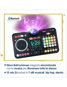 Mixer DJ 80 Kidistar, Console DJ con Luci, Microfono Incorporato, Bluetooth, 15 Tasti Luminosi, 15 Mix Inclusi