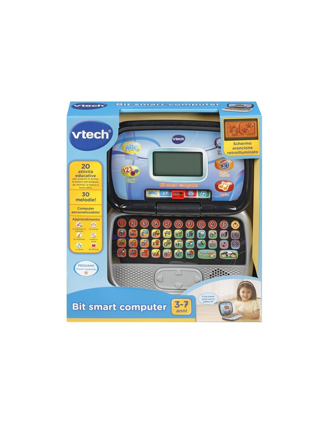 Computer Bit Smart Nero, 20 Attività Educative, Schermo Interattivo, Personalizzabile, Tastiera QWERTY