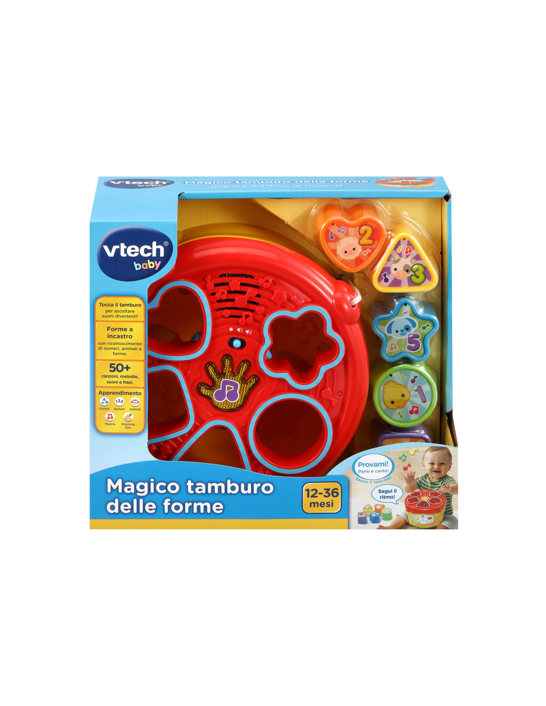 Baby Magico Tamburo delle Forme, Tamburo Interattivo con Blocchi Colorati, Sviluppo Cognitivo e Musicale per Bambini
