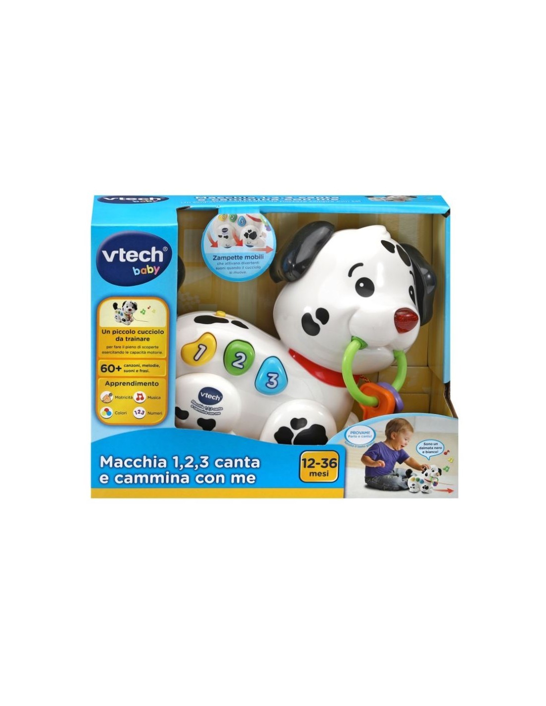 Baby Macchia Canta e Cammina, Cagnolino Interattivo con Suoni e Frasi Divertenti, Guinzaglio Incluso