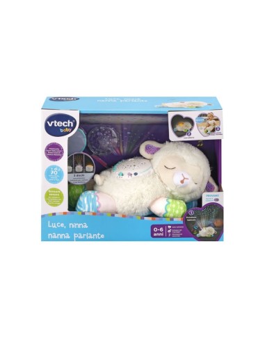 Baby Luce Ninna Nanna Parlante, Giocattolo 3 in 1 con Luce e Proiettore, Melodie e Peluche Morbido