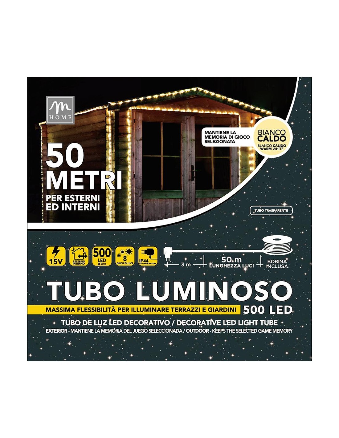 Tubo con 500 LED Bianco Caldo da Esterno - La Magia di Natale a casa tua