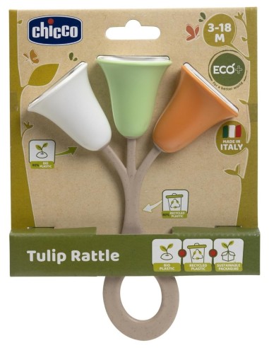 Chicco Sonaglio Tulipano - Gioco Neonato in Plastica Riciclata, Facile da Afferrare e Scuotere, 3-18 Mesi