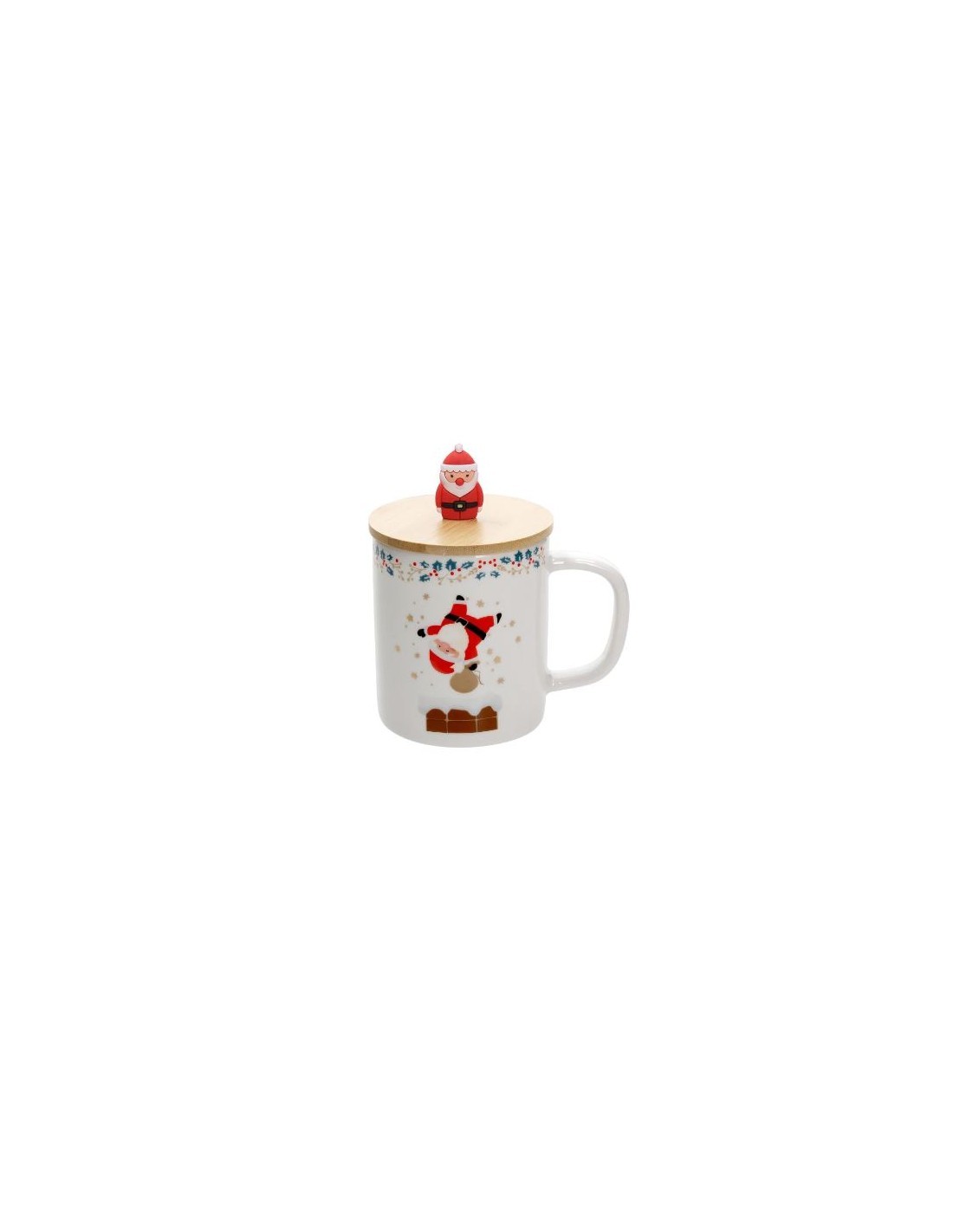 NATALE CHEERY SANTA TAZZA MUG 400CC COPERCHIO BAMBOO