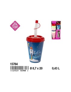 BICCHIERE 15784 PLASTICA 0,43LT CON CANNUCCIA E COPERCHIO