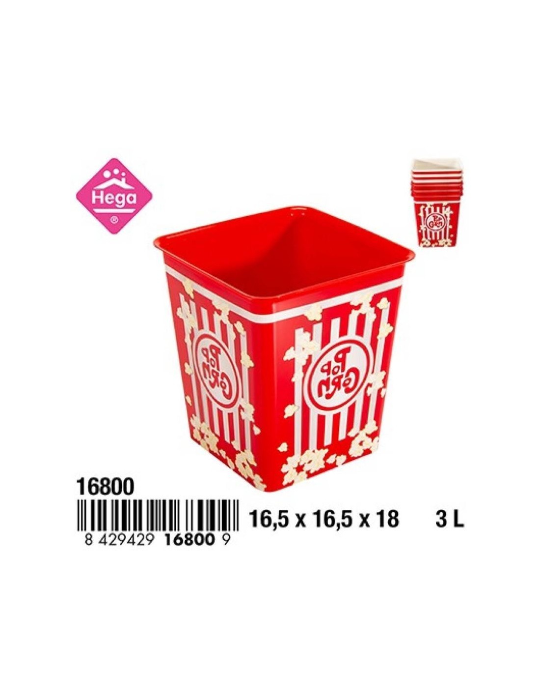 CONTENITORE POPCORN 16800 QUADRATO 3LT