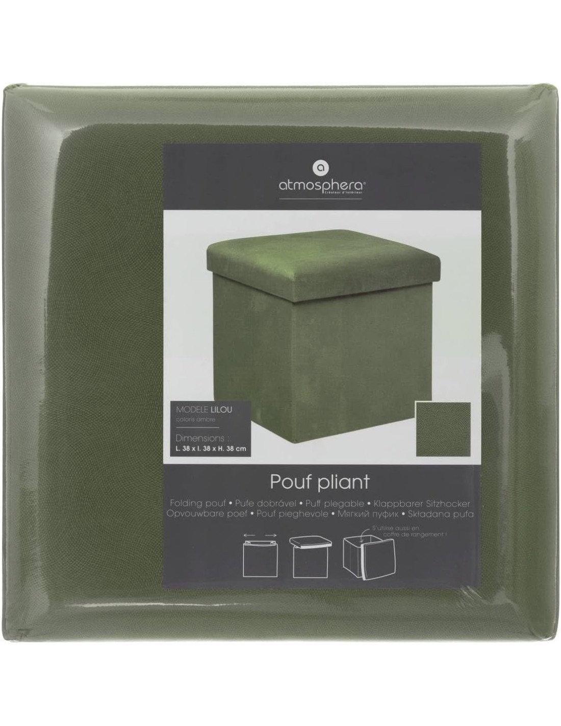 Pouf pieghevole Atmosphera Créateur d'intérieur Lilou 38x38 cm Verde Kaki