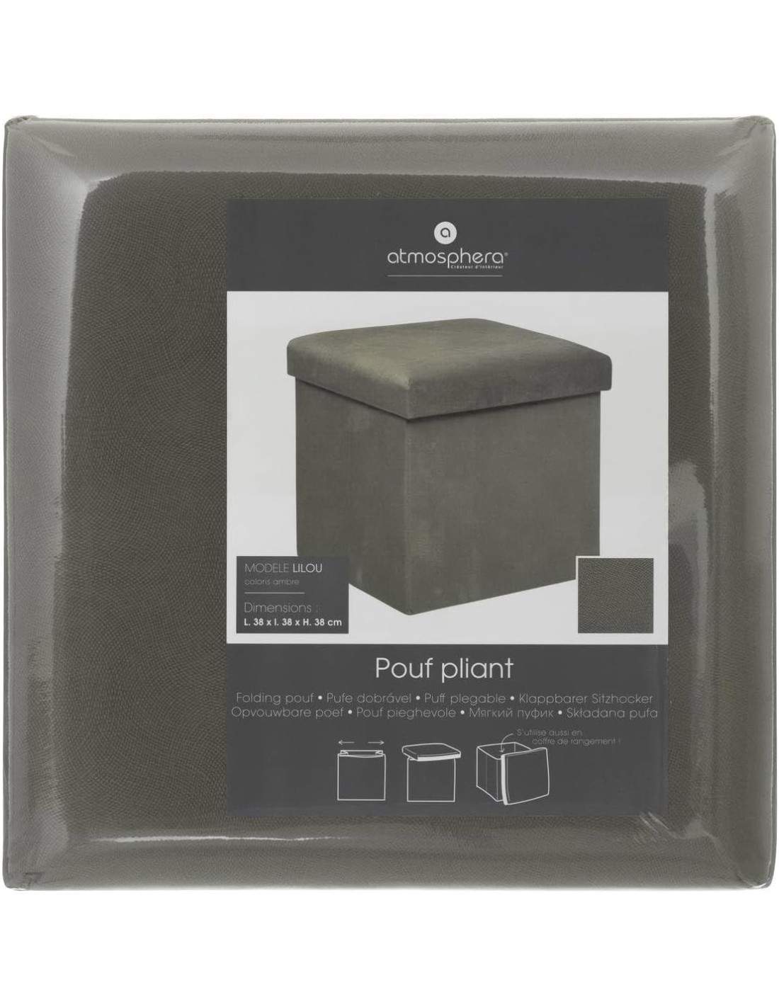 Pouf pieghevole Atmosphera Créateur d'intérieur Lilou 38x38 cm Grigio