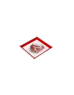 CENTROTAVOLA CERAMICA ROSSO/BIANCO 21X21CM DECORO NATALIZIO