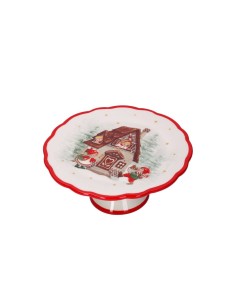 ALZATA CERAMICA ROSSO/BIANCO 22X10CM DECORO NATALIZIO