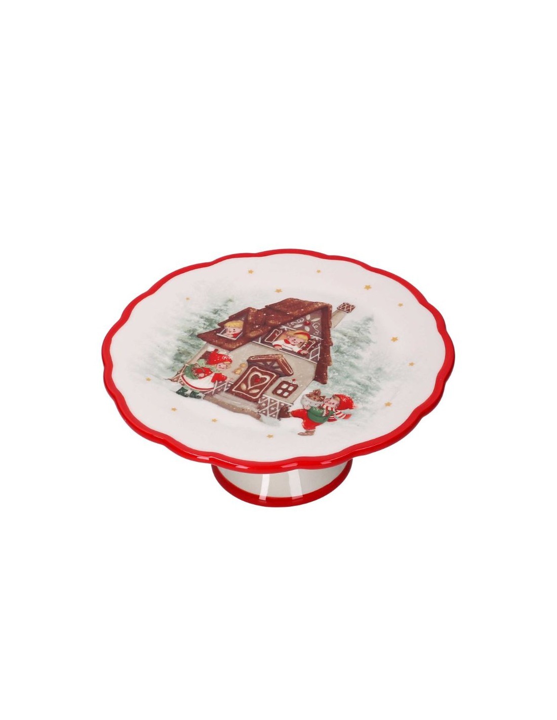 ALZATA CERAMICA ROSSO/BIANCO 22X10CM DECORO NATALIZIO