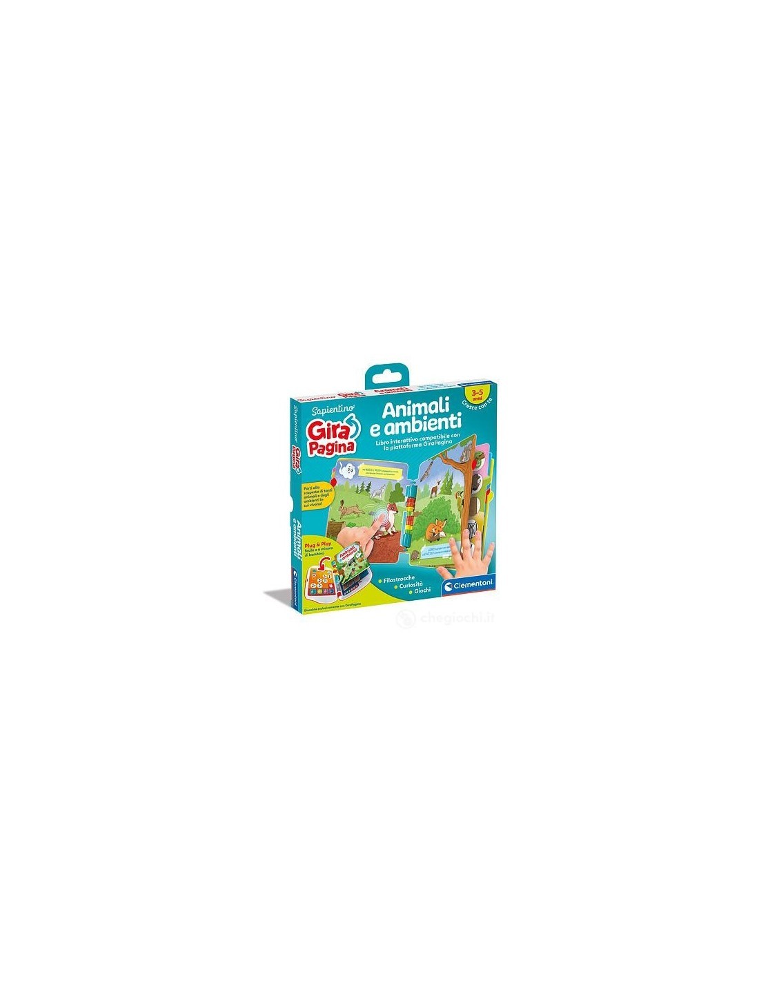 SAPIENTINO CLEMENTONI LIBRO ANIMALI E AMBIENTI PER GIRA PAGINA GIOCO EDUCATIVO PER BAMBINI