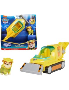 Paw Patrol, veicolo trasformabile Aqua Pups di Rubble, personaggio Rubble incluso, giochi per bambini 3 anni, avventure marine