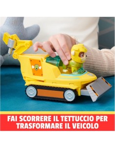 Paw Patrol, veicolo trasformabile Aqua Pups di Rubble, personaggio Rubble incluso, giochi per bambini 3 anni, avventure marine