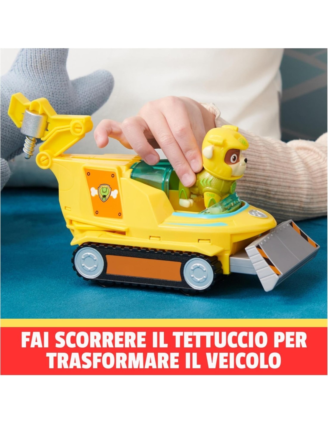 Paw Patrol, veicolo trasformabile Aqua Pups di Rubble, personaggio Rubble incluso, giochi per bambini 3 anni, avventure marine