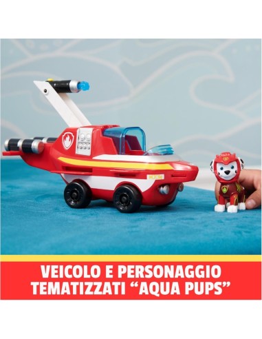 Paw Patrol, Veicolo Trasformabile Aqua Pups di Marshall con Personaggio incluso, Giochi per Bambini e Bambine, 3+ Anni