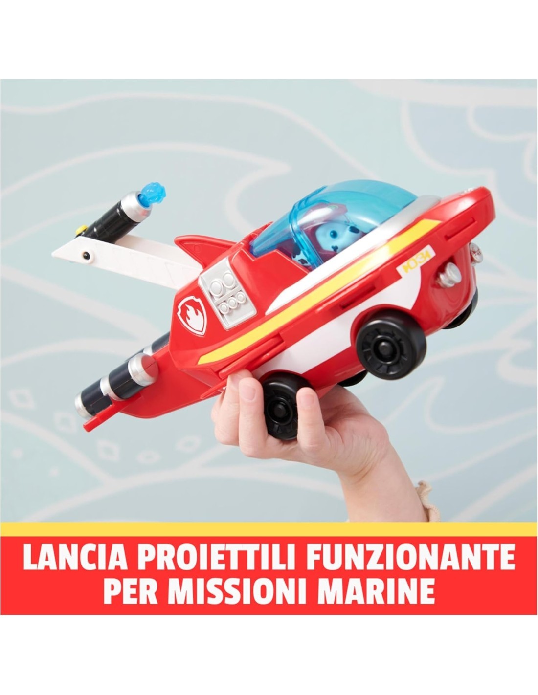 Paw Patrol, Veicolo Trasformabile Aqua Pups di Marshall con Personaggio incluso, Giochi per Bambini e Bambine, 3+ Anni