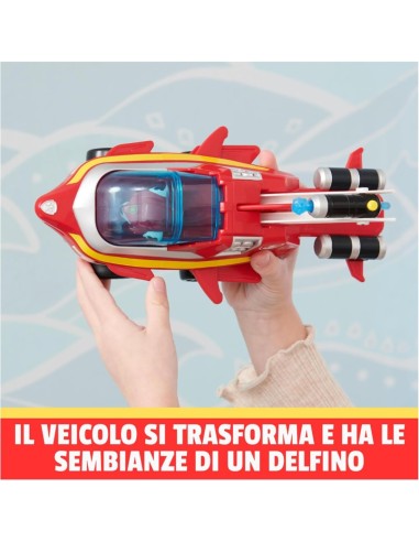 Paw Patrol, Veicolo Trasformabile Aqua Pups di Marshall con Personaggio incluso, Giochi per Bambini e Bambine, 3+ Anni