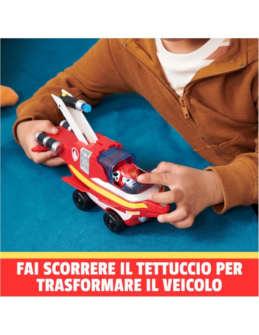 Paw Patrol, Veicolo Trasformabile Aqua Pups di Marshall con Personaggio incluso, Giochi per Bambini e Bambine, 3+ Anni