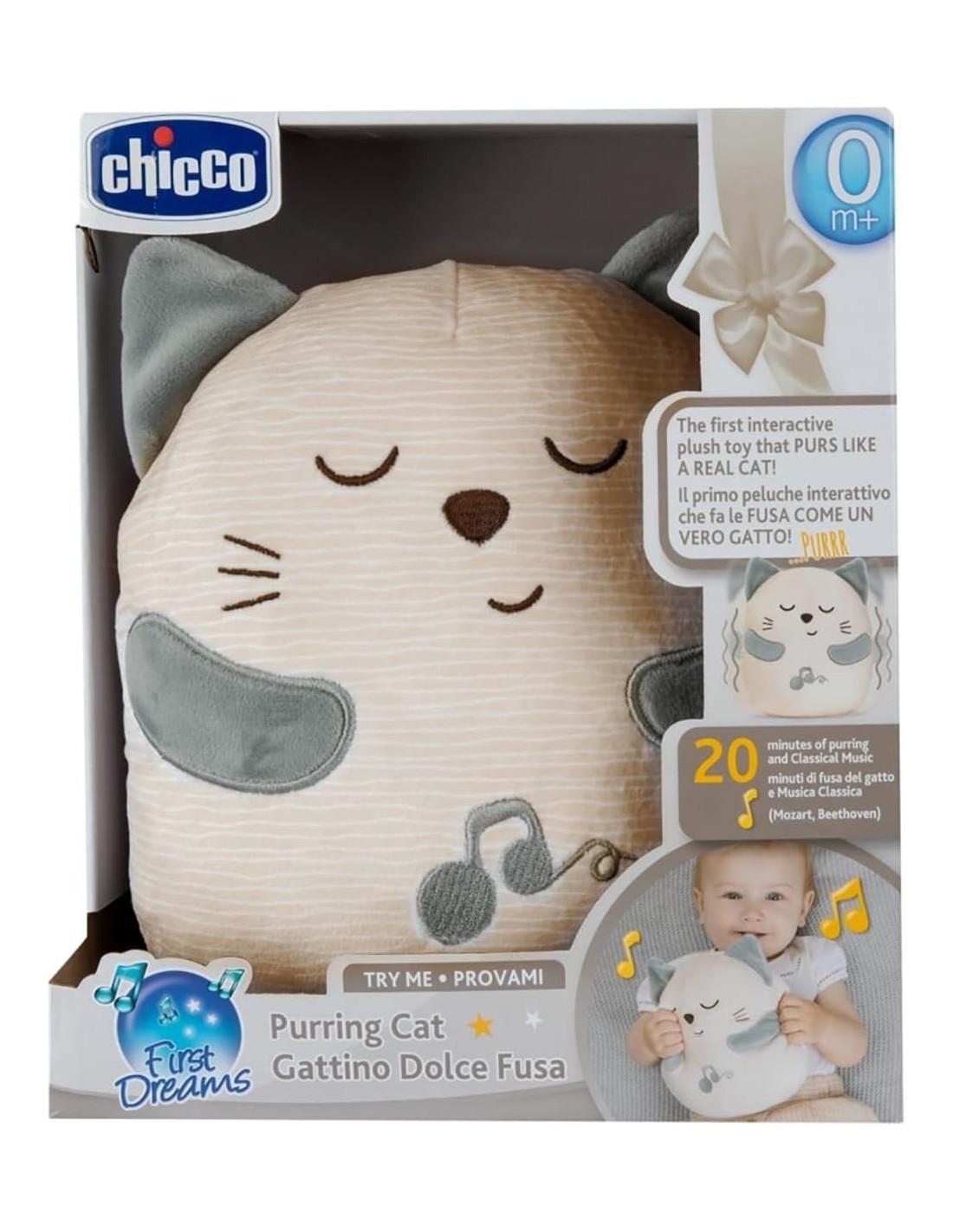 Chicco Pupazzo Gattino Dolce Fusa - Peluche Interattivo con Vibrazione e Musica