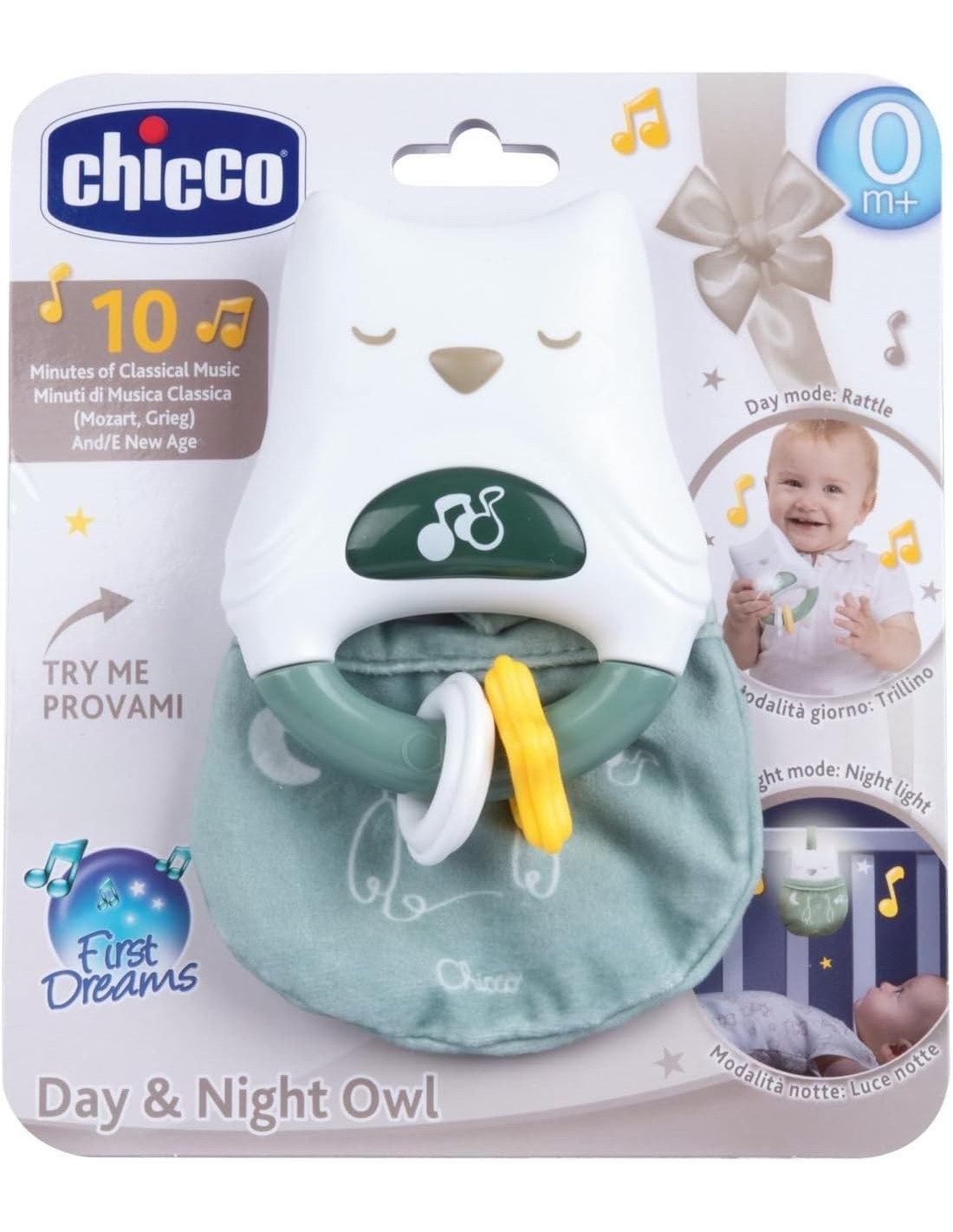 Chicco Gufo Day&Night Trillino Elettronico per Neonati con Luci, Musica e Suoni