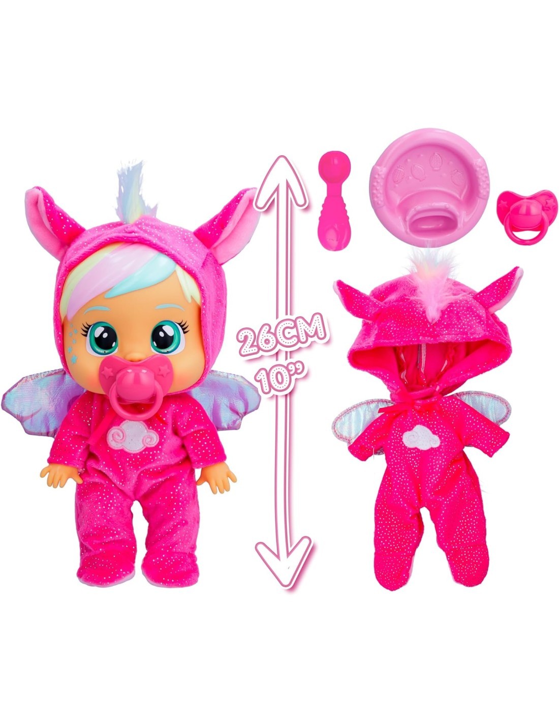 Cry Babies Loving Care Fantasy, Bambola Interattiva con Pigiama Intercambiabili, Giocattolo per Bambini dai 18 Mesi in Su