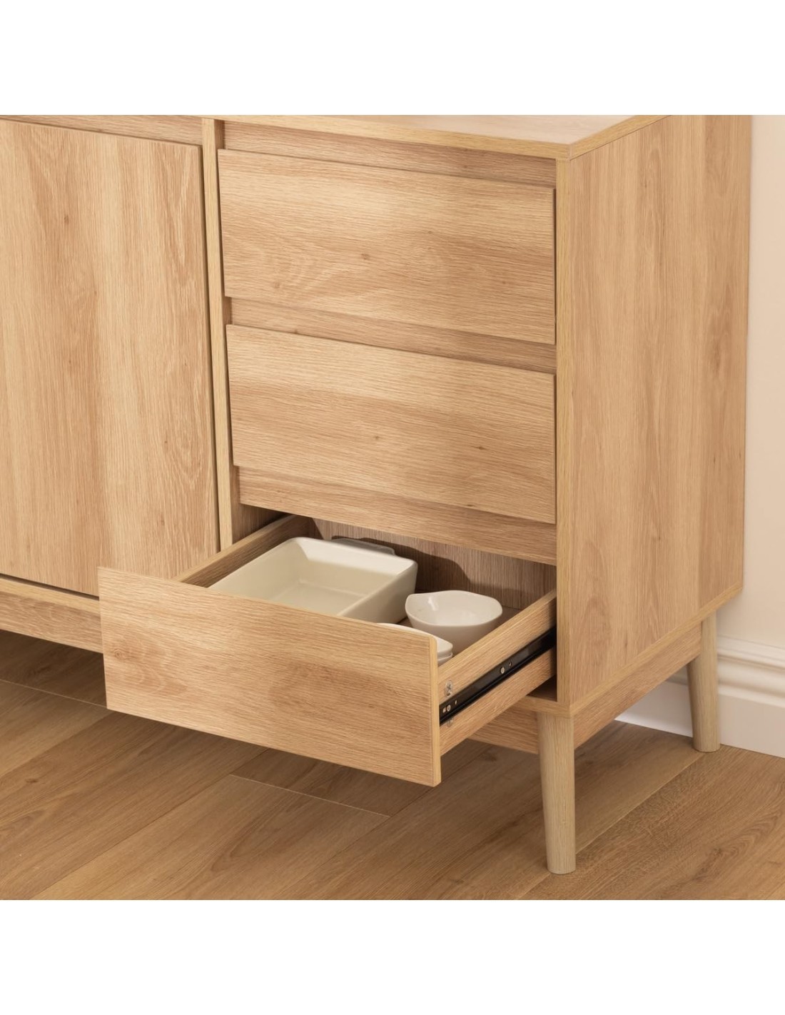 Credenza 5five Abana a 3 Cassetti – Effetto Rovere Naturale