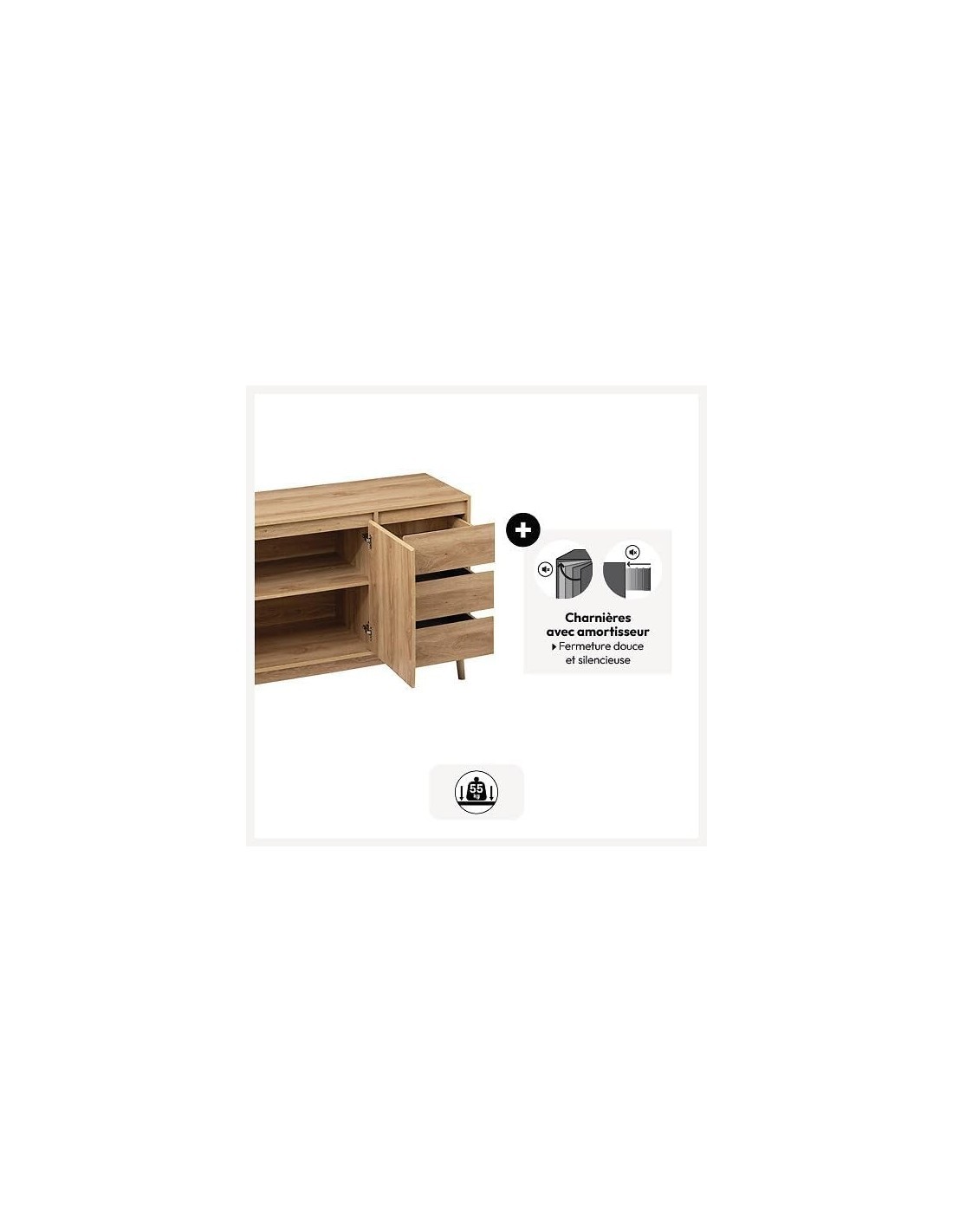 Credenza 5five Abana a 3 Cassetti – Effetto Rovere Naturale