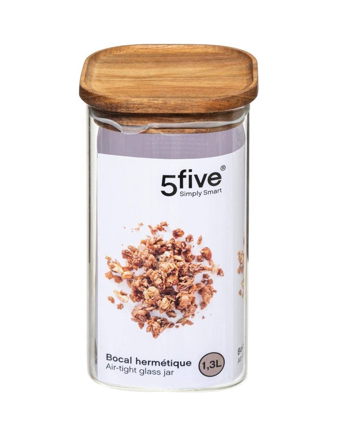 5five vaso in vetro con coperchio in acacia trasparente 1,3 L