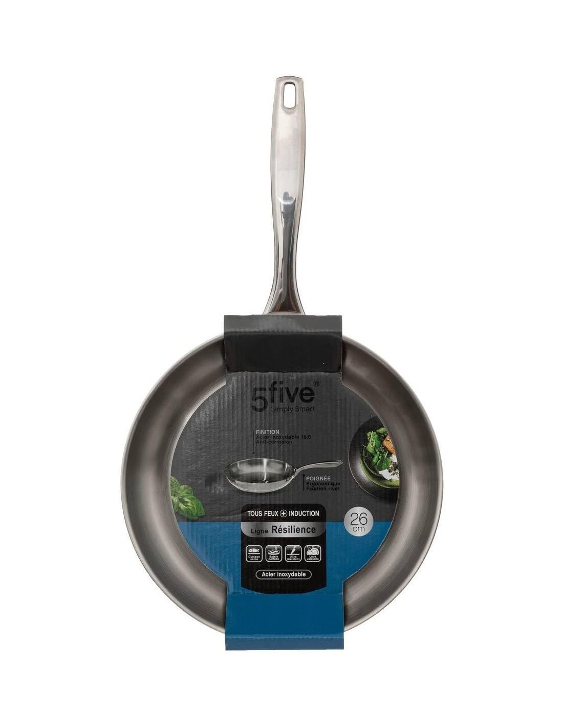 5five, Padella in Acciaio Inox 26 cm, Adatta per Induzione, Padella Resilience, Utensile da Cucina, Acciaio Inossidabile