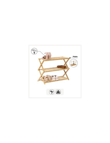 5five – Scarpiera pieghevole 9 scomparti in bambù beige