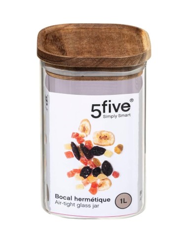 5five vaso in vetro con coperchio in acacia trasparente 1 L