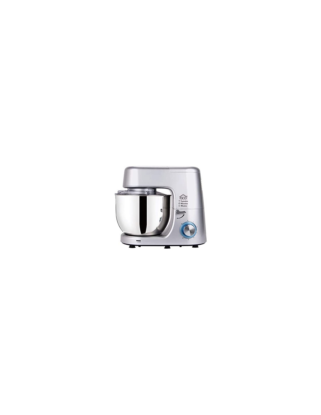 Impastatrice planetaria DCG, 8 litri, 1400W, 6 velocità, acciaio inox, con fruste e gancio, MiTA