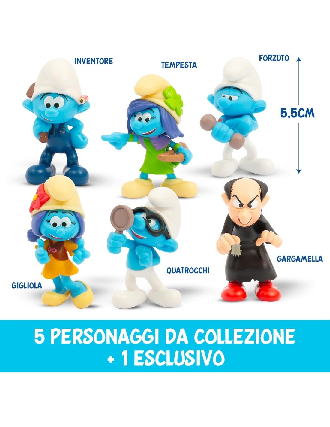 Set 6 Personaggi Puffi da 5,5 cm con Gargamella Esclusivo Ispirati al Nuovo Film