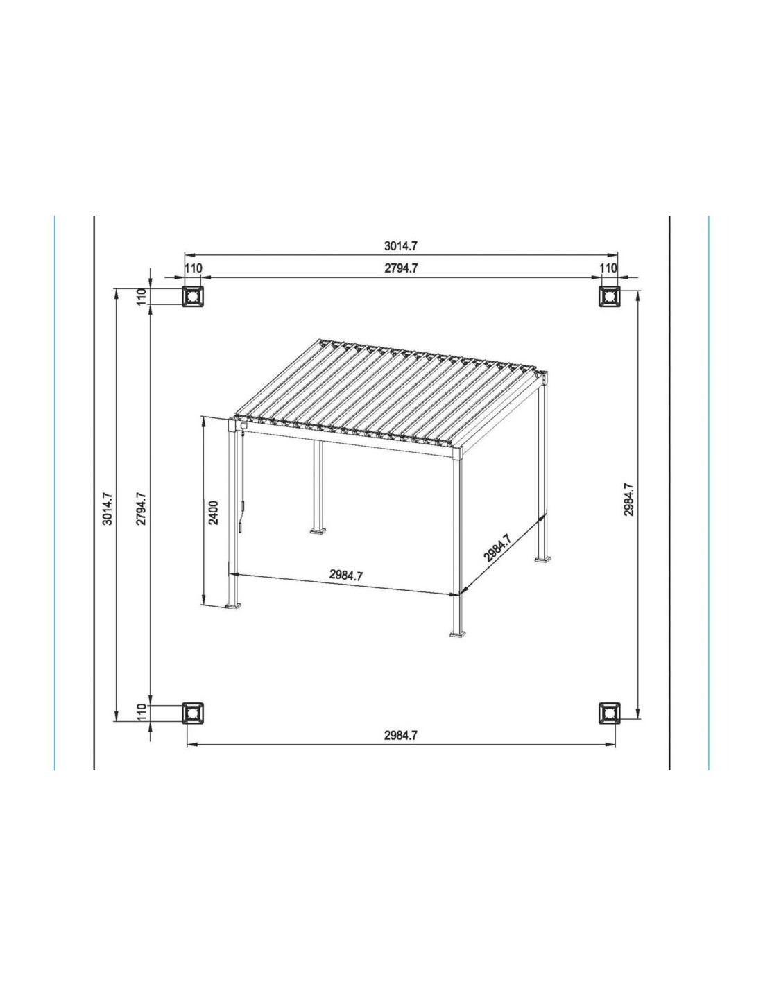 PERGOLA 0795804 GARDA 3X3 H2,4MT ANTRACITE  (base non inclusa)