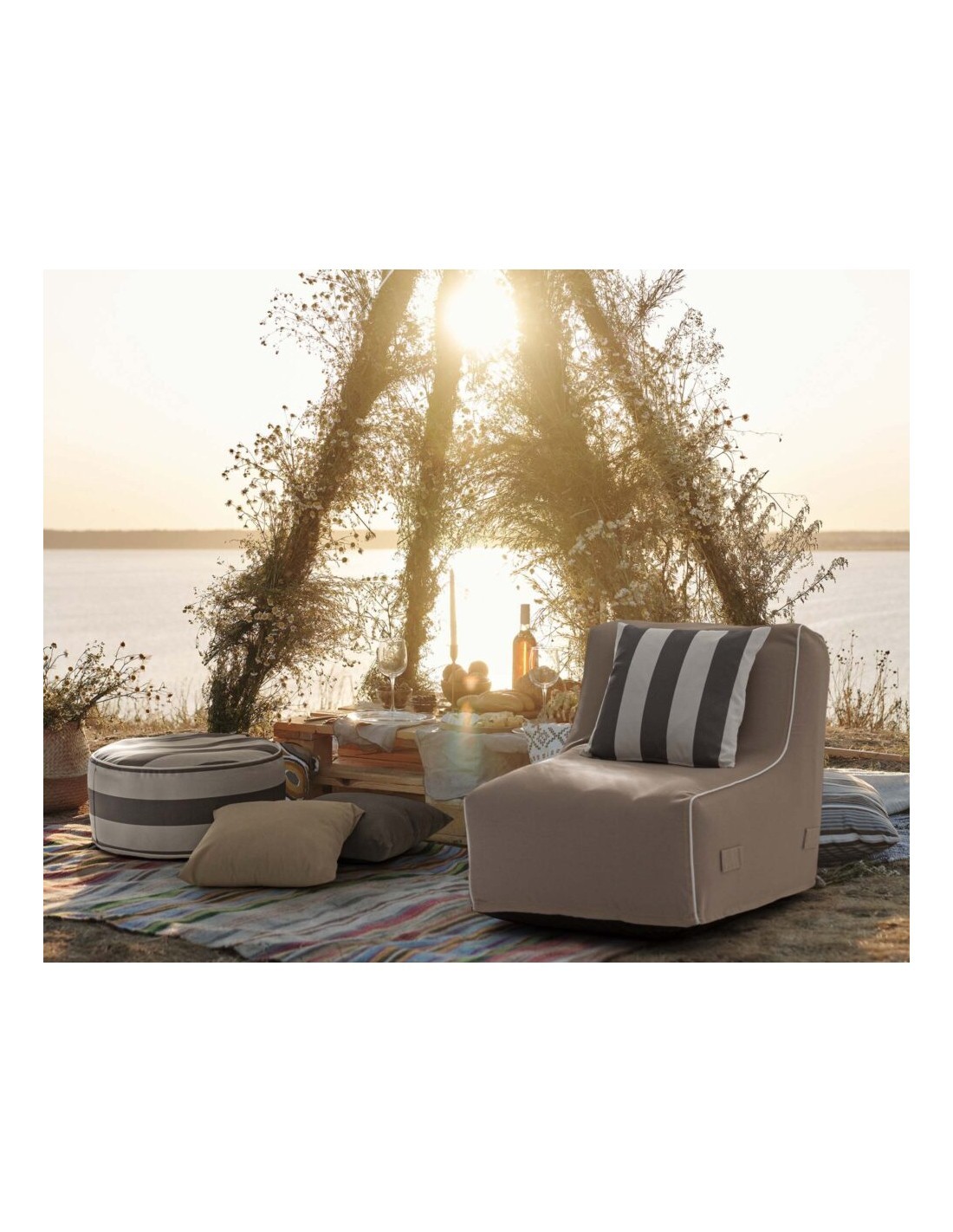 Chaise Longue Gonfiabile Rihanna, beige, tessuto idrorepellente, UV resistente, sfoderabile, per esterni, giardino, terrazza