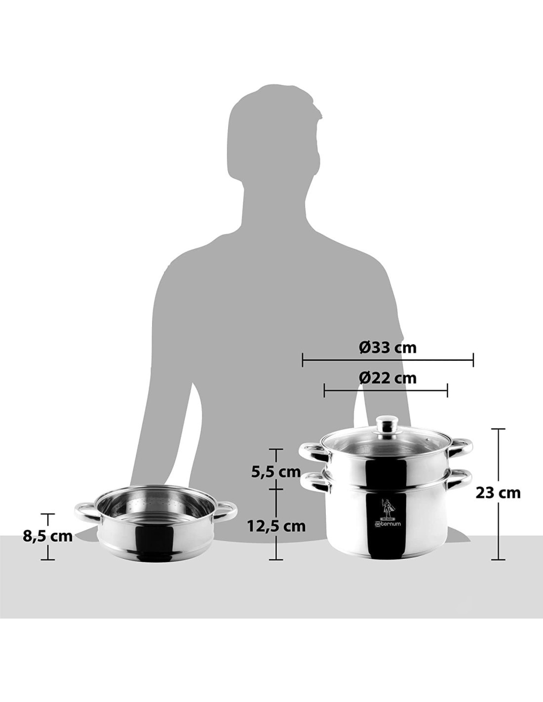 Aeternum Divina Vaporiera 22 cm – Acciaio Inox, Adatta Induzione