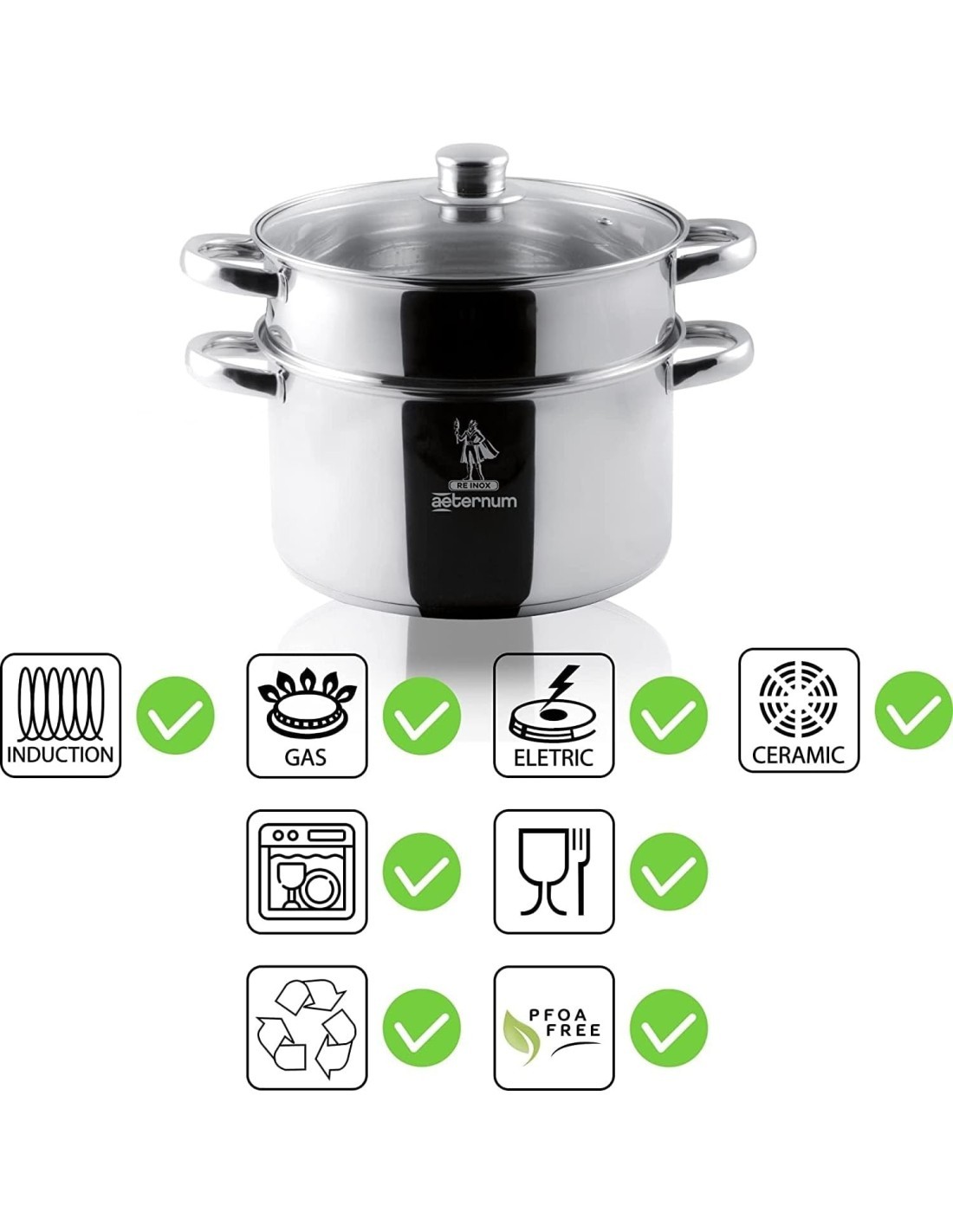 Aeternum Divina Vaporiera 22 cm – Acciaio Inox, Adatta Induzione