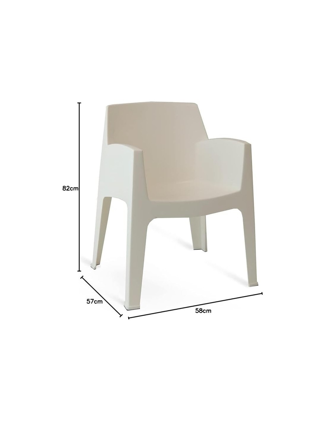 Poltrona Ancara Cribel, polipropilene bianco, impilabile, resistente, per giardino, terrazza, outdoor, indoor