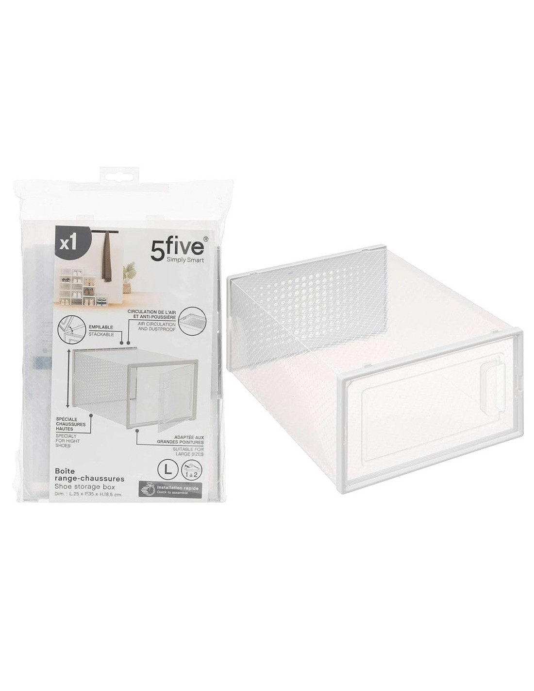 Scatola portascarpe plastica, contenitore trasparente 35x25x18 cm, organizzazione scarpe, resistente, armadi, ripostigli